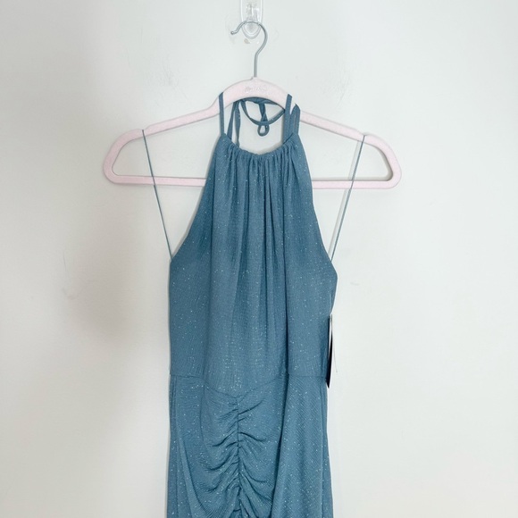 NWT Aidan by Aidan Mattox Metallic Knit Halter Gown Sage Size 2 - Picture 3 of 6